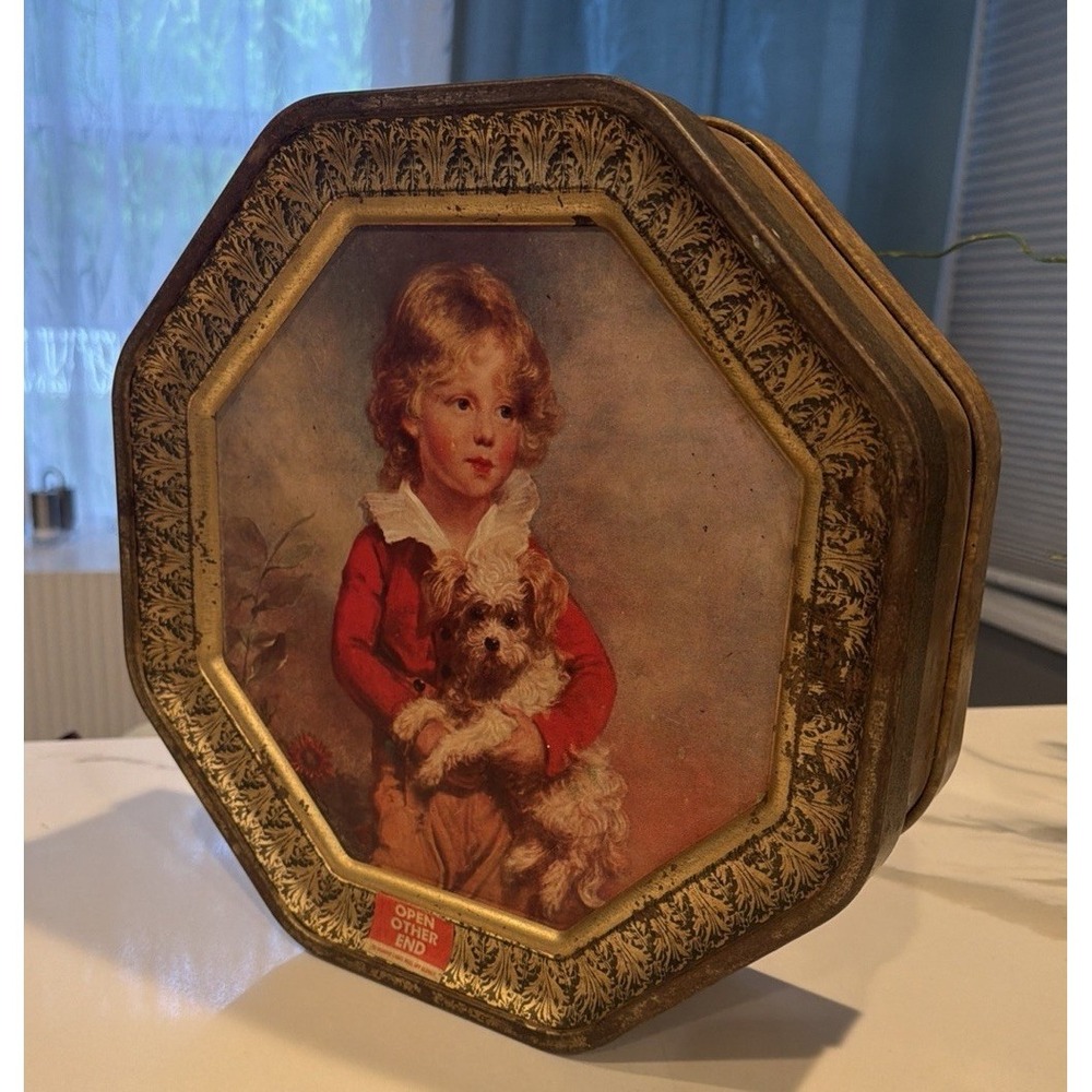 Vintage Sunshine Biscuits Octagon Tin Boucher Art Double Sided 12" Tan